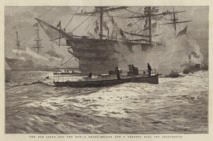 Le vieux style et le nouveau, un trois-ponts et un bateau torpilleur au large de Portsmouth